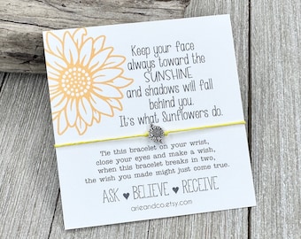 Sunflower Wish Bracelet: Biodegradable Cotton Cord, Motivational Gift