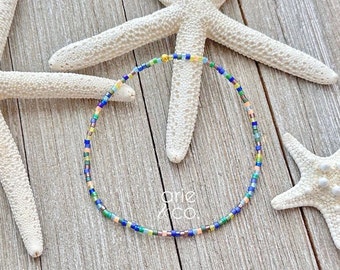 Multi Color Beaded Stretchy Ankle Bracelet, Dainty Boho Anklet, Beachy Anklet, Bohemian Jewelry
