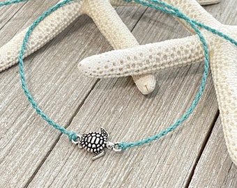 Sea Turtle Charm Bracelet or Anklet, Waterproof Bracelet, Waterproof Anklet, Surfer Bracelet, Surfer Anklet, Beach Bracelet, Wax Cord Anklet