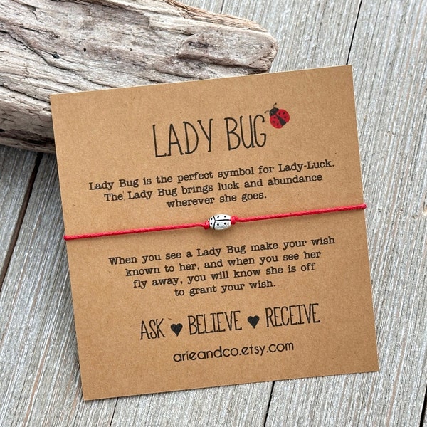 Lady Bug Wish Bracelet, Friendship Bracelet, Best Friend Bracelet, Friend Gift, Party Favor, Arie & Co