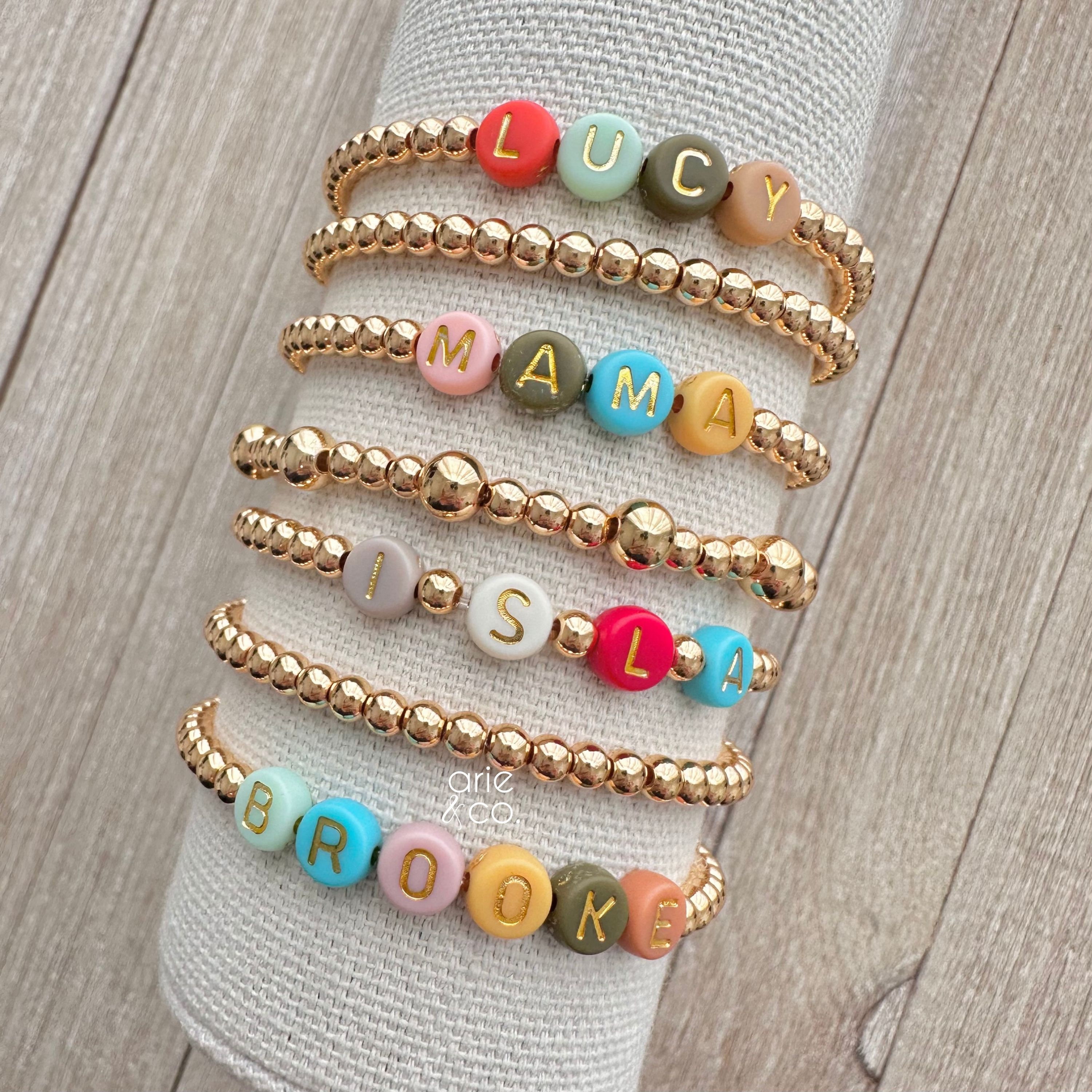 Colorful Letter Bead Name Bracelet | 14k Gold Beaded Bracelet | Mama ...