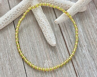 Mint Green & Gold Crystal Beaded Anklet, Stretchy Anklet, Dainty Ankle Bracelet, Boho Anklet, Beachy Anklet
