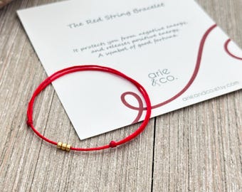 Gold Red String Bracelet: Kabbalah Protection, Friendship Amulet