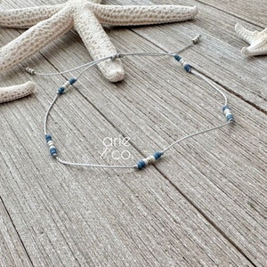 Dainty Blue, White and Silver Color Crystals Anklet Bracelet, Summer Anklet, Grey Cord and Crystals Anklet Bracelet, Cord Anklet Bracelet