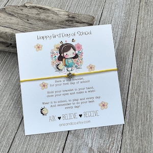 Happy First Day of School Bracelets, Back to School Girl Bracelet, Flower Wish Bracelets, Back to School Gift