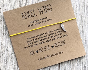 Angel Wing Wish Bracelet: Biodegradable Cotton Cord, Keepsake Card