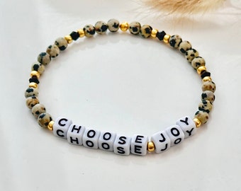 Dalmatian Jasper Letter Bead Bracelet: Custom Name Jewelry