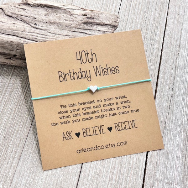 40th Birthday Wishes Bracelet, Wish Bracelet,  40th Birthday Gift, Birthday Wish Bracelet, Friend Gift, 40th Birthday Party Favor