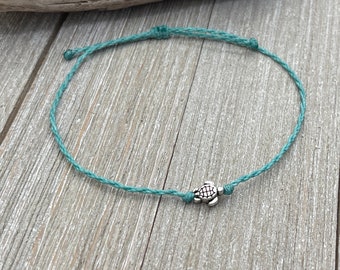 Sea Turtle Anklet or Bracelet, Waterproof Hand Spun Rope Anklet or Bracelets, Adjustable Bracelet, Surfer Beach Bracelet