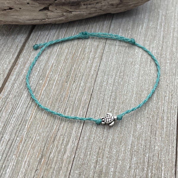 Sea Turtle Anklet or Bracelet, Waterproof Hand Spun Rope Anklet or Bracelets, Adjustable Bracelet, Surfer Beach Bracelet