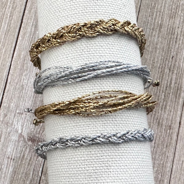 Multi Strand Surfer Bracelets, Anklet or Bracelet, Metallic Multi Strand Waterproof Waxed Cord Bracelets, Friendship Bracelet