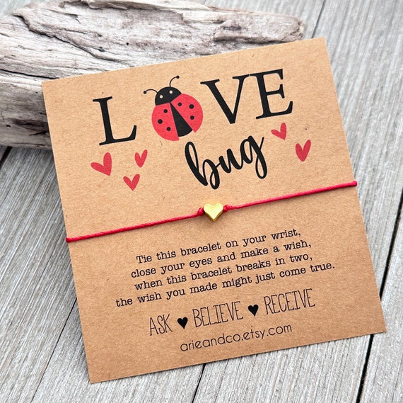 Love Bug Wish Bracelet: Heart Charm, Friendship Gift