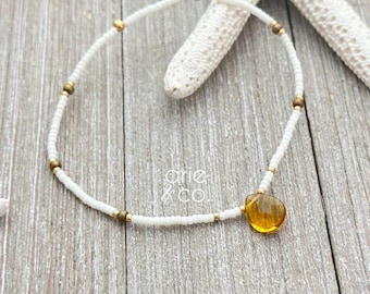 Citrine & Cream Crystal Beaded Anklet, Stretchy Anklet, Boho Anklet, Beachy Anklet, Ankle Bracelet