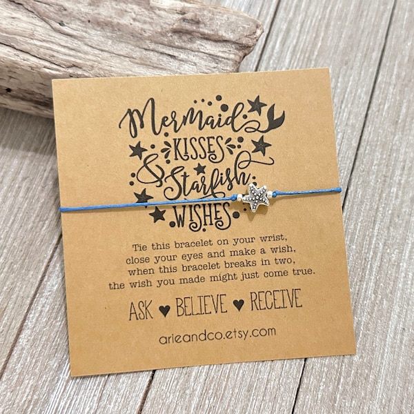 Wish Bracelet, Mermaid Kisses Starfish Wishes Best Friends Bracelet, Beach Party Favors, Pool Party Favor, Friend Gift