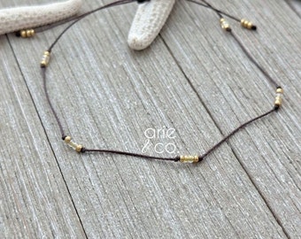 Lime Green Crystal Cord Anklet, Adjustable Anklet, Brown Cord Ankle Bracelet, Beachy Anklet, Boho Anklet,
