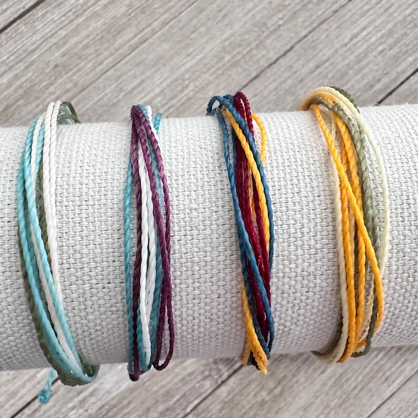 Multi Strand Surfer Bracelets, Anklet or Bracelet, Multi Strand Waterproof Waxed Cord Bracelets, Friendship Bracelet