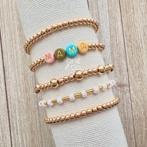 14k Gold Plated Beaded Bracelet | Colorful Letter Bead Name Bracelet | Mama Bracelet, Custom Beaded Bracelet | Custom Gift | Gift for Mom