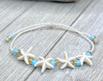 Starfish Waterproof Rope Anklet or Bracelets, Waterproof Adjustable Bracelet, Surfer Beach Bracelet