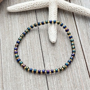 Midnight Beaded Anklet or Bracelet, Minimalist and Dainty Anklet Bracelet, Beaded Trendy Anklet