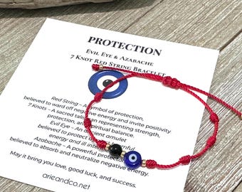 Evil Eye & Azabache Bracelet, 7 Knot Red String Protection Bracelet, Spiritual Protection Jewelry, Good Luck Amulet, Adjustable Bracelet