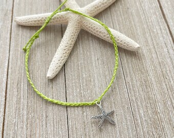 Braided Starfish Waterproof Anklet Bracelets, Starfish Waterproof Bracelets, Boho Bracelets, Waterproof Wax Cord, Anklet