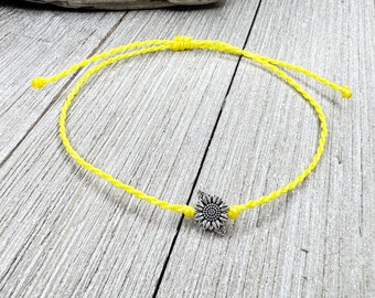 Sunflower Adjustable Waterproof Anklet or Bracelets, Handspun Rope Anklet or Bracelet, Surfer Beach Anklet