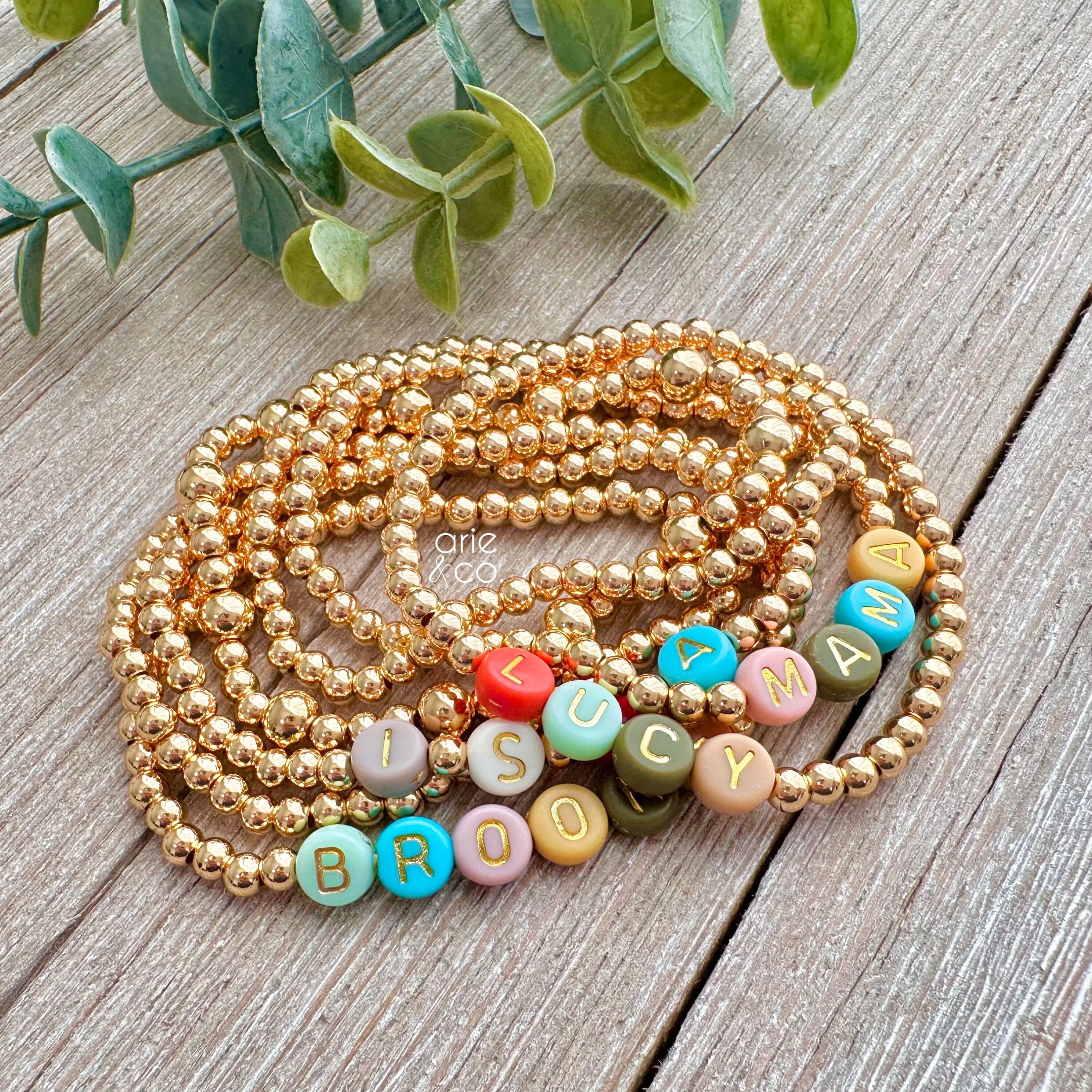 Colorful Letter Bead Name Bracelet | 14k Gold Beaded Bracelet | Mama ...
