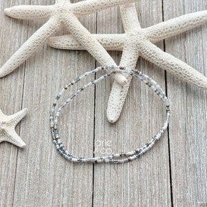 B R E E Z E - Dainty Gray Colors Stretchy Beaded Anklet Bracelet, Minimalist and Dainty Anklet Bracelet, Stretchy Anklet