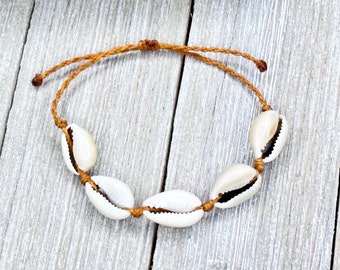 Cowrie Shell Ankle Bracelet, Waterproof Wax Cord Boho Jewelry, Cowrie Anklet, Waterproof Anklet, Stackable Bracelet, Surfer Anklet