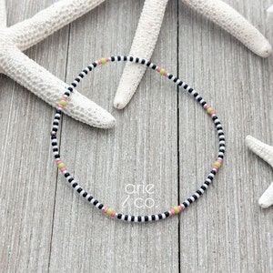 Dainty  Black and White Anklet or Bracelet, Minimalist and Dainty Anklet Bracelet, Beaded Stretch Anklet Bracelet