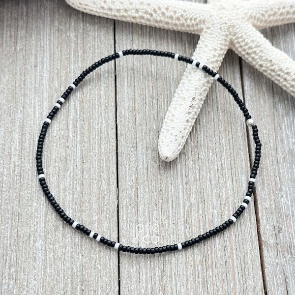 Dainty Anklet Bracelet, Black and White Dainty Anklet Bracelet, Beaded Stretch Anklet Bracelet, Crystals Ankle Bracelet