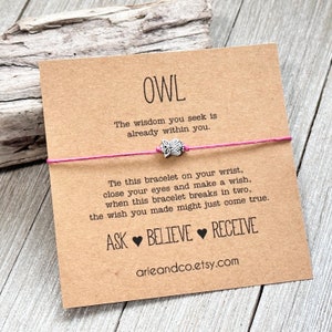 Owl Wish Bracelet, Owl Bracelet, Best Friend Bracelet, Friend Gift, Friendship Wish Bracelet, Wish Bracelet,  Arie & Co
