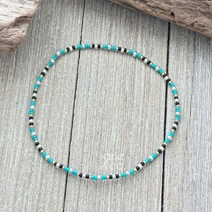 Dainty Turquoise and Black Multi Beads Anklet Bracelet, Minimalist and Dainty Anklet Bracelet, Beaded Stretch Anklet Bracelet