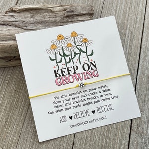Keep on Growing Wish Bracelet, Self Care, Mental Health Awareness,Inspirational Gift, Positive Vibes Gift, Motivational Card, Wish Bracelets