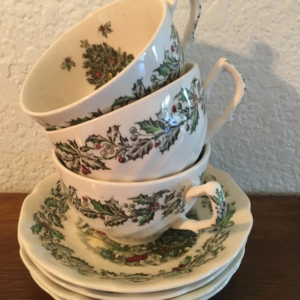 Johnson Brothers Merry Christmas Set of 3 Cups & Saucers (Design Inside)