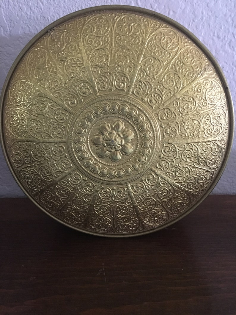 Guildcraft Ornate Cookie Sewing Tin Red /& Gold Filigree Metal ware New York USA