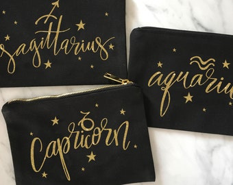 Bridesmaid Makeup Bag, Horoscope Makeup Bag, Zodiac Gift, Holiday Hostess Gift, Birthday Gift, Sagittarius Gift, Aquarius Gift, Capricorn