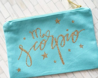 Scorpio Makeup Bag, Horoscope Makeup Bag, Zodiac Gift, Holiday Hostess Gift, Birthday Gift, Virgo Gift, Libra Gift, Scorpio Gift,