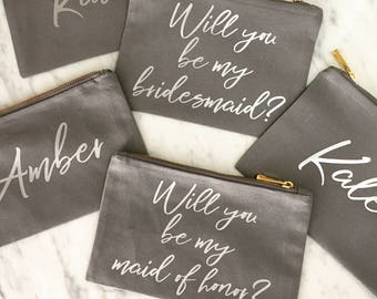 Bridesmaid Proposal, Maid of Honor Proposal, Bridesmaid Gift, Maid of Honor Gift, Personalized Makeup Bag - MANY COLORS