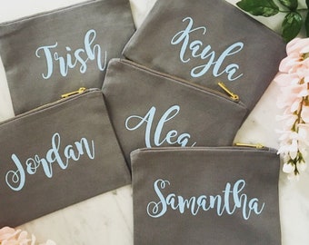 Makeup Bag, Bridesmaid Makeup Bag, Personalized Mrs Makeup Bag, Bridesmaid Gift, Personalized Bag, Mint and Gold Canvas Bag, MANY COLORS