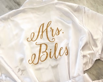 Bride Robe, Wedding Day Robe, Glitter Bridal Robe, Bride Satin Robe, Bridal Lingerie Shower Gift, Bridesmaid Robe, Personalized Robe