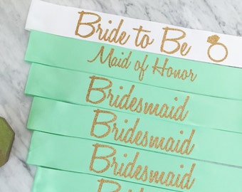 bachelorette party favors, bride to be sash, bride tribe, bridesmaid, gold glitter