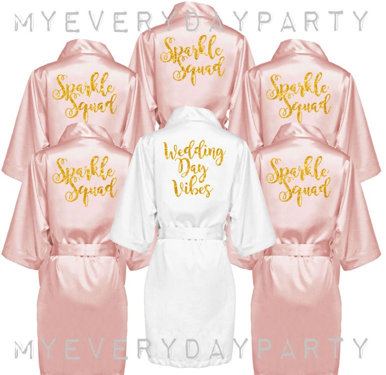 Bridesmaid Robes Set of 6 Personalized Blush Gold Glitter Etsy