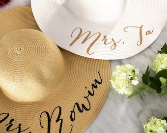 Floppy Beach Hat, Floppy Sun Hat, Bride Hat, Custom Personalized Floppy Hat, Beach Bride, Just Married Hat, Honeymoon Must Have, MANY COLORS