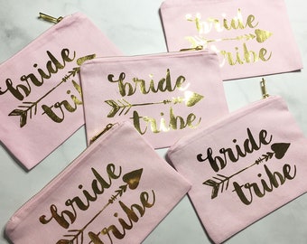 Bride Tribe Makeup Bags, Bridesmaid Gift, Bachelorette Party Favors, Bridesmaid Proposal Gift, Day of Wedding Bridesmaid Gift