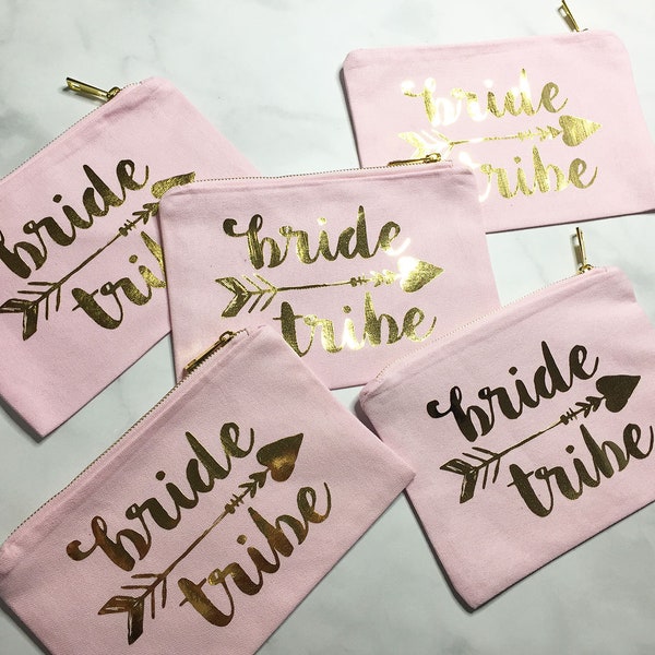 Bride Tribe Makeup Bags, Bridesmaid Gift, Bachelorette Party Favors, Bridesmaid Proposal Gift, Day of Wedding Bridesmaid Gift