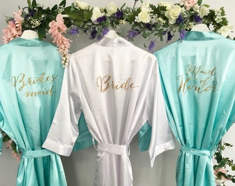 Bridesmaid robes, Maid of Honor Robe, Set of 3, Turquoise, Aqua, Light Blue, Gold Glitter, Wedding, Bridal Party Robes, MANY COLORS