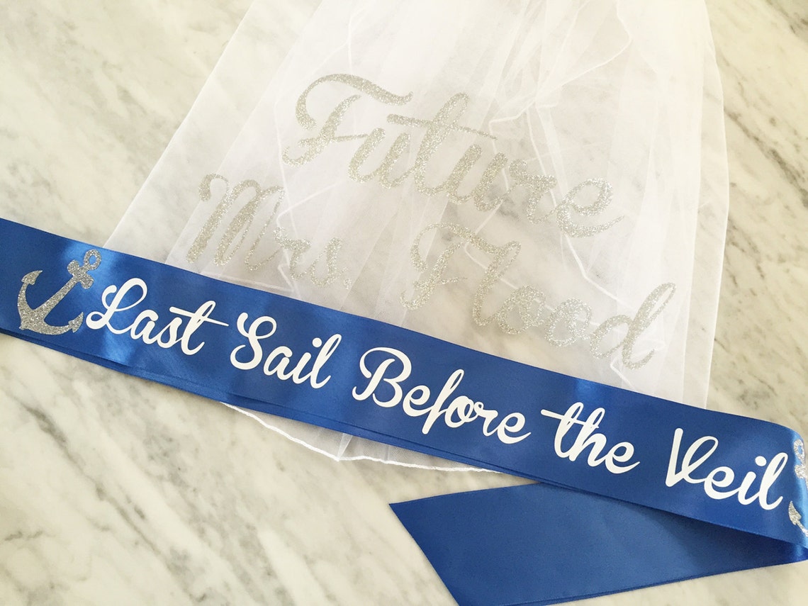 Nautical Bachelorette Sash and Veil Set Bachelorette Veil Etsy