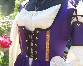 Cotton Renaissance dress gown pirate wench costume includes chemise and arm gauntlets