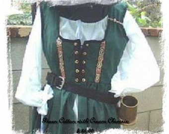 Irish Celtic Kelly Green Cotton Renaissance dress gown pirate wench costume steampunk